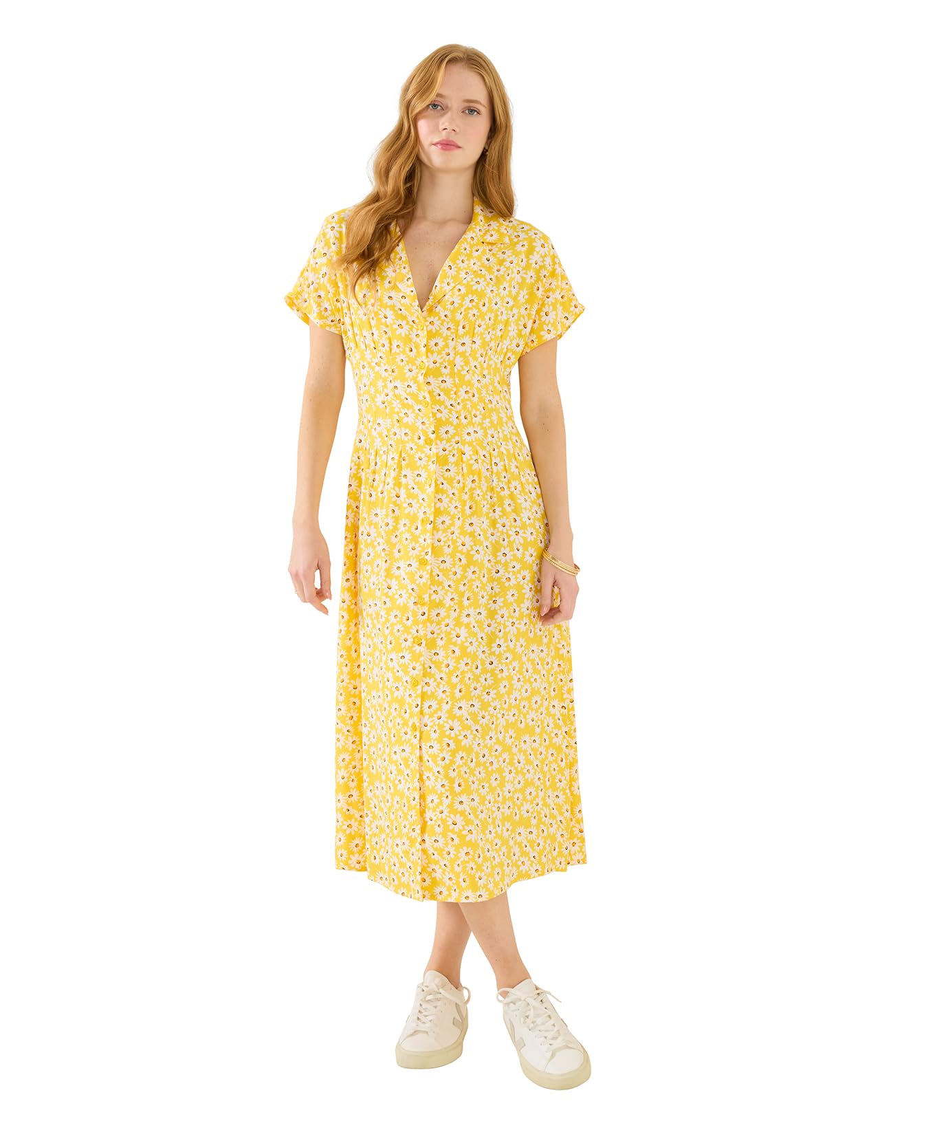 Joe Browns Women's Daisy Printed Button Front Midi Dress, Slim, Yellow, UK 8