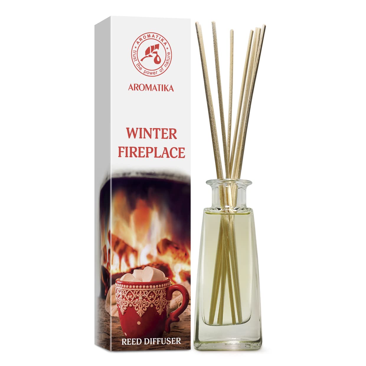 Reed Diffuser Winter Fireplace 3.4 Fl Oz (100ml) - Room Diffuser with Woody and Coniferous Scent - Fragrance Diffuser with Rattan Sticks - Room Freshener - Scented Diffusers - Home Fragrance