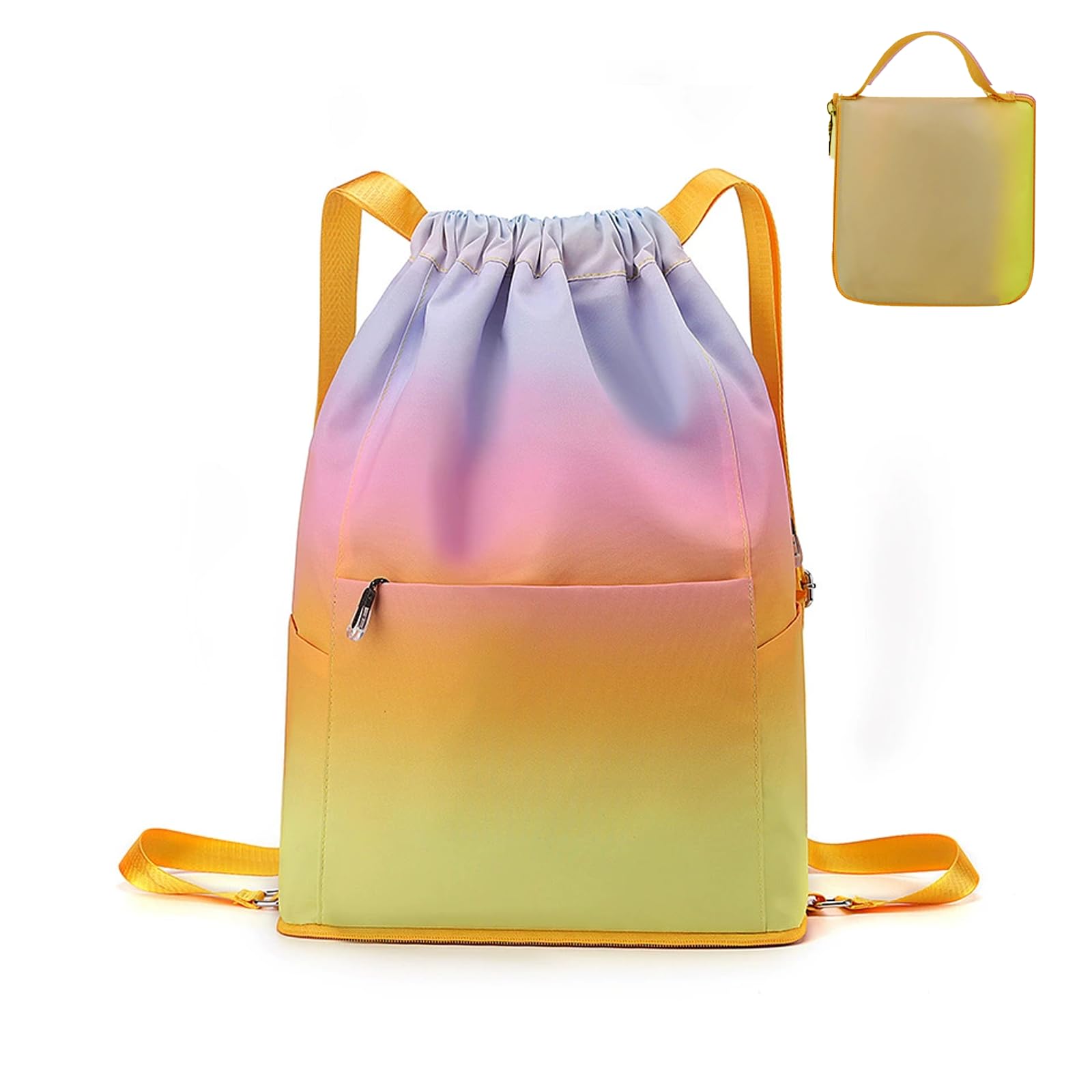 Sac à Dos Cordon Grand Imperméable ， Sac de Sport Femme/Homme Multifonction pour Piscine, Gym, Shopping, Voyage ， Sac à Dos Léger Pliable avec Poches Multiples ， 43x32x16cm