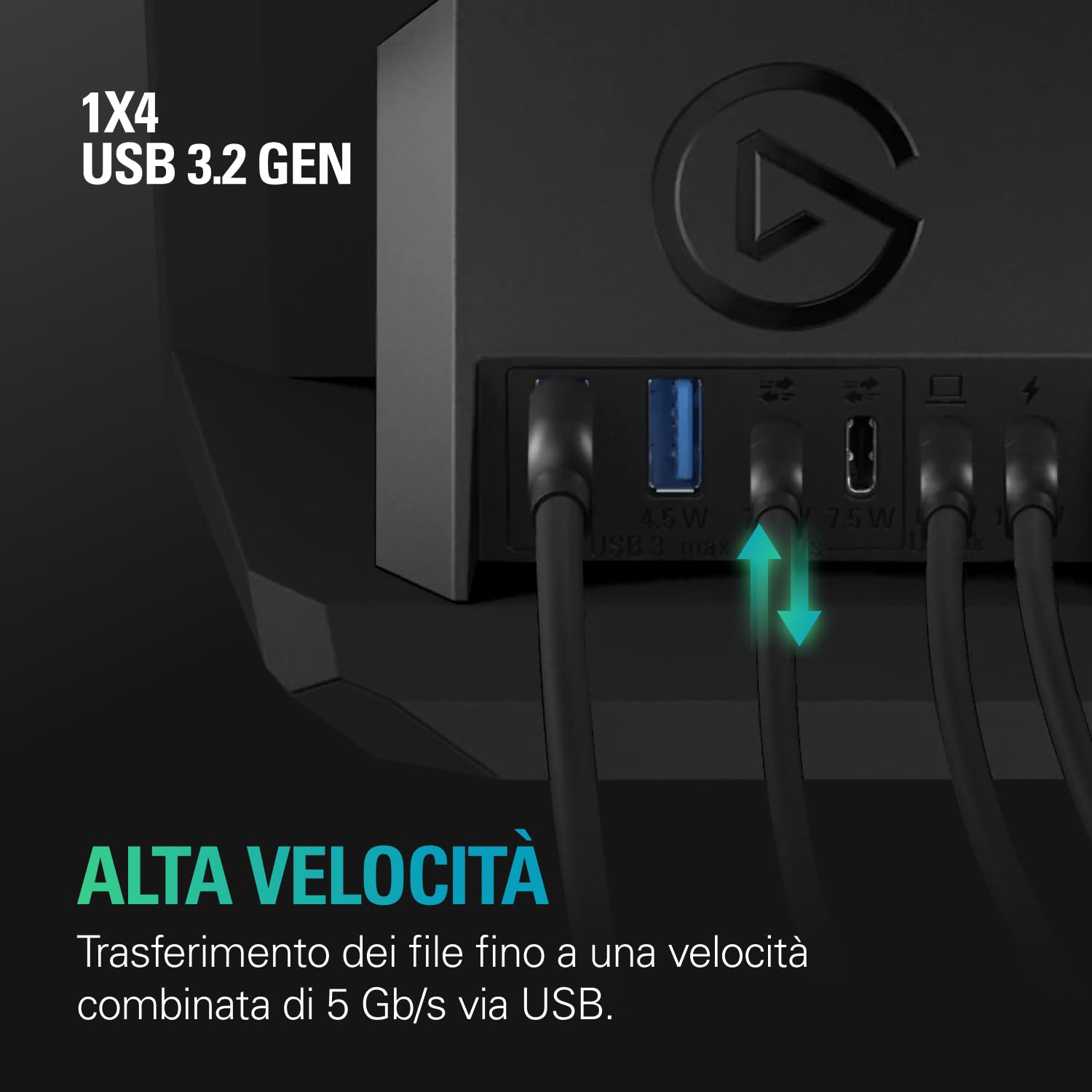 Elgato USB Hub – per Stream Deck +, 2 Porte USB-C/2 Porte USB-A, Alimentazione, Lettore di schede SD/microSD – USB-C, Mac/PC, Stream Deck e Alimentatore Non Incluso
