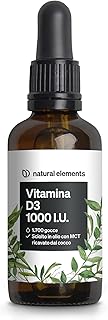 Vitamina D3 – 1000 I.U. per goccia – 50 ml (1750 gocce) – natural elements – In olio MCT di cocco – Integratore Vitamin D – Alto dosaggio, liquida