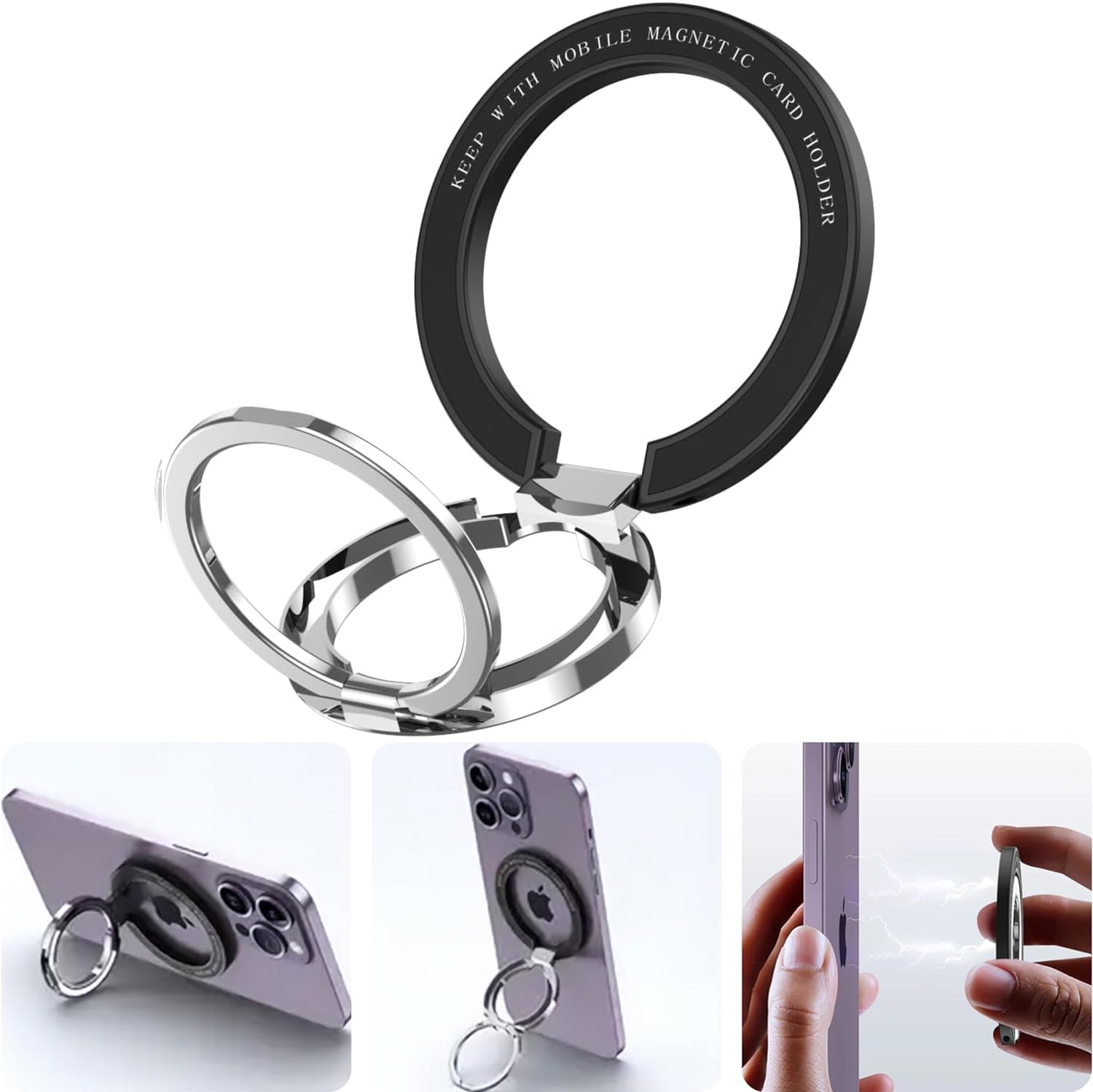 Magnetic Phone Ring Holder for MagSafe,Magnet Finger Loop Grip Stand Holders, Compatible with iPhone 15 14 Plus 13 12 Pro, Pro Max, Mini, Mag Safe Cell Phone Accessories