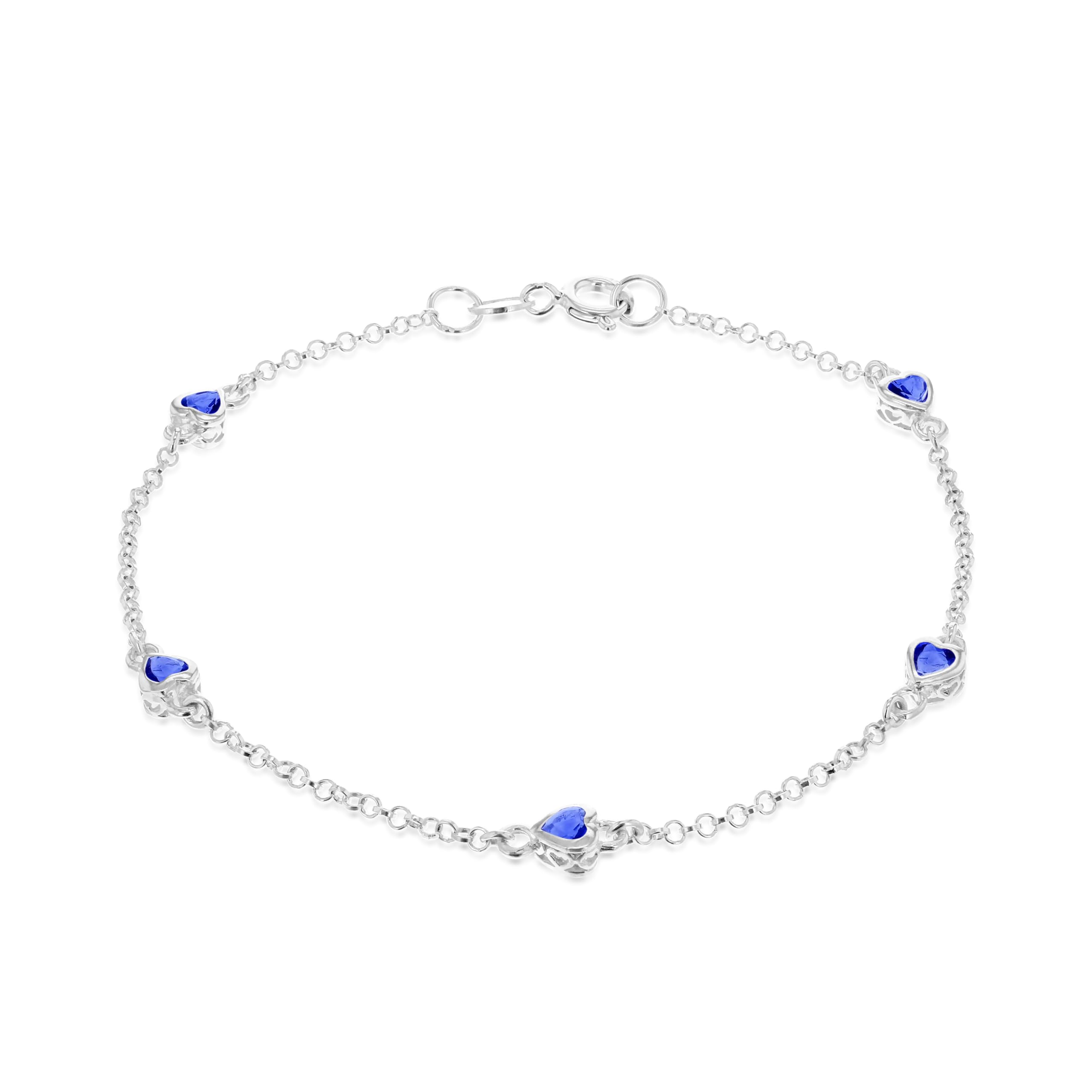 Amazon Essentials Sterling Silver Blue CZ Heart Bracelet 19cm/7.5"