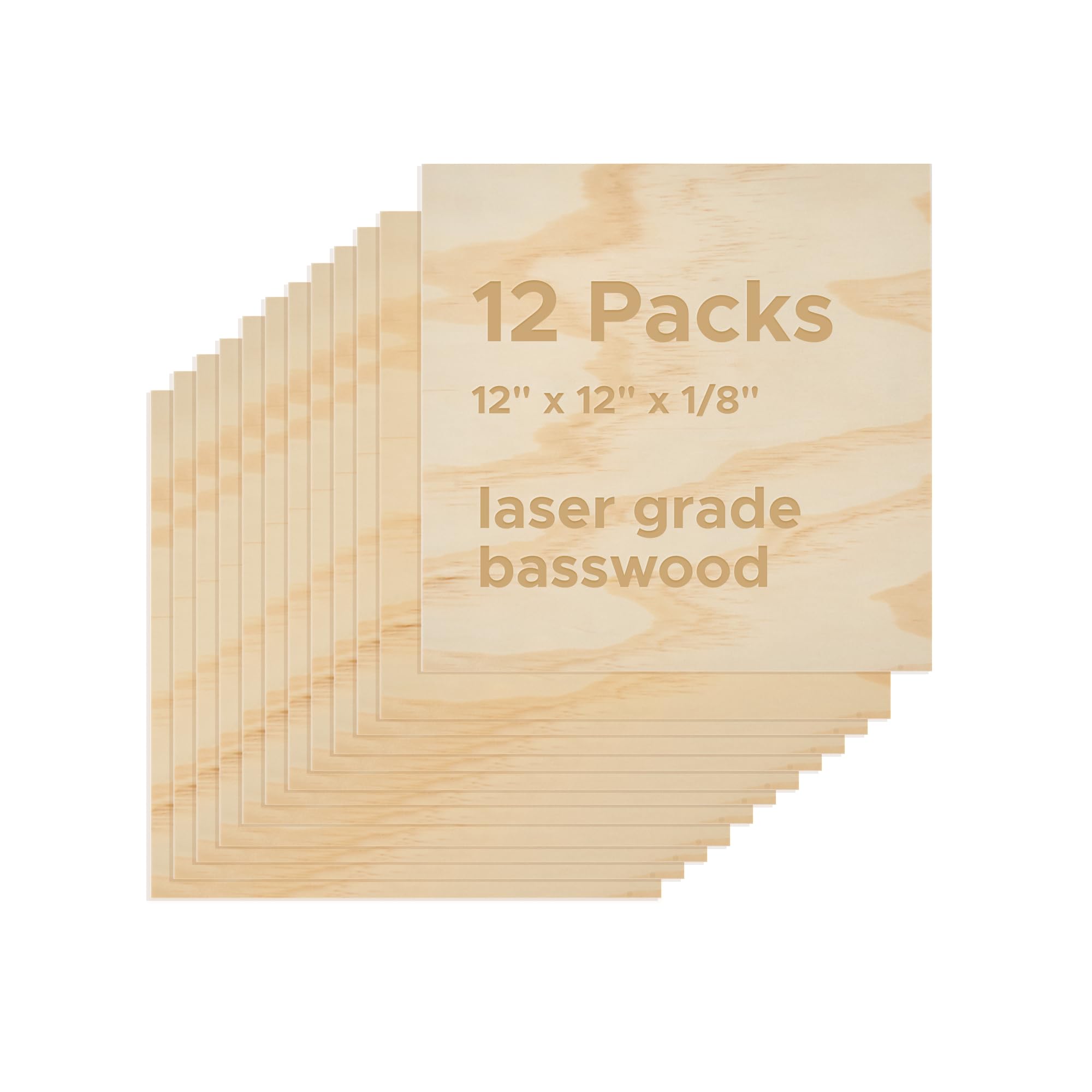 OMTech 12 Pack Pine Veneer Sheets, 12"x12"x1/8" Plywood Sheets for Laser Cutting and Engraving, 3mm Plywood Laser Cutter Wood Blanks Consumables for Home Workshop DIY Craft Project