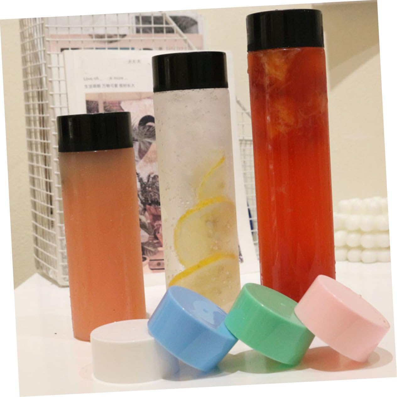 10pcs Clear Round Plastic Beverage Bottles with Black Caps for Juices Smoothies and Water Storage Lightweight and Practical Empty Containers