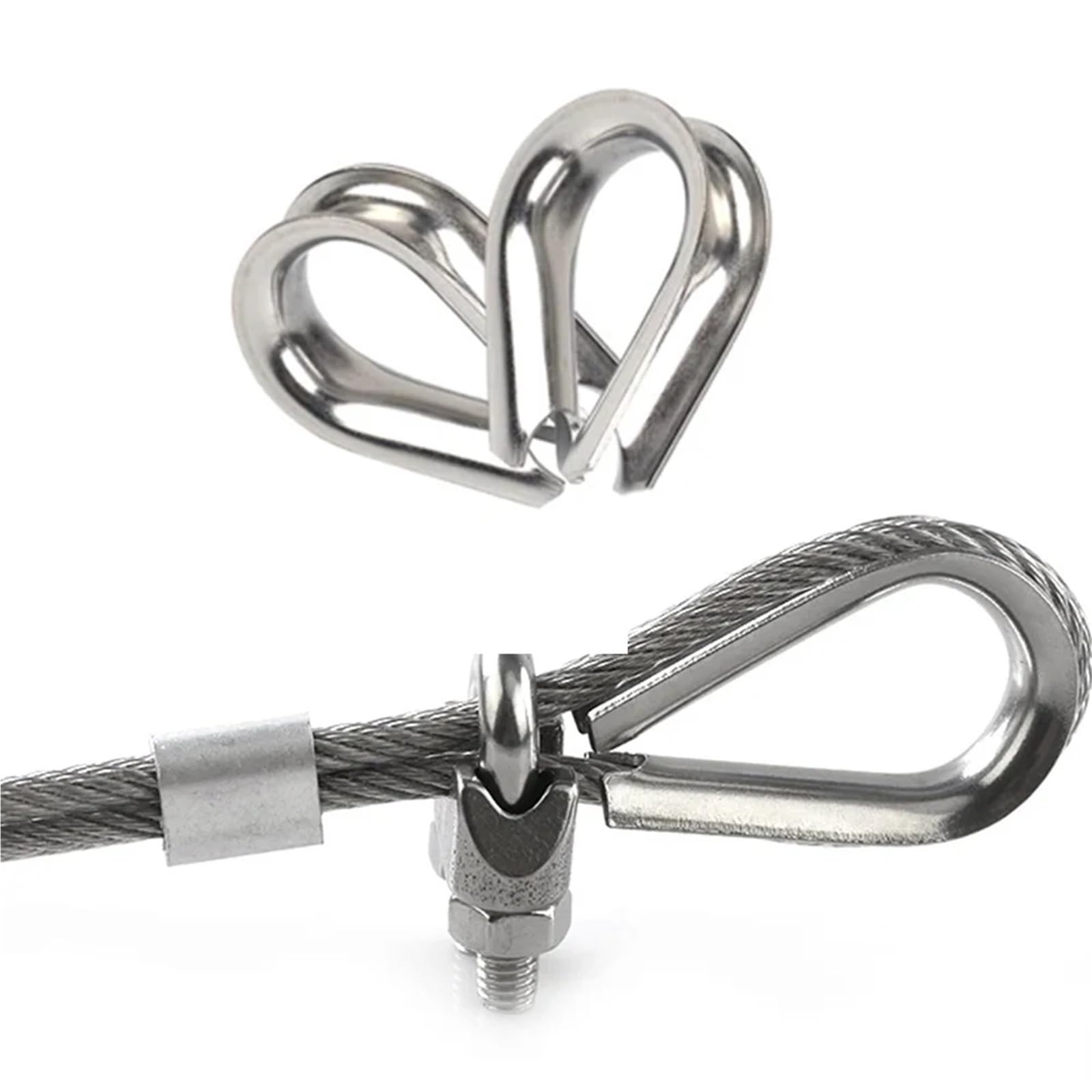Cosses Pour Câbles Métalliques Lot de 80 anneaux en forme de cœur en acier inoxydable 304, M2-M8, serre-câbles, manchons de protection, cosses, accessoires de gréement(M6)