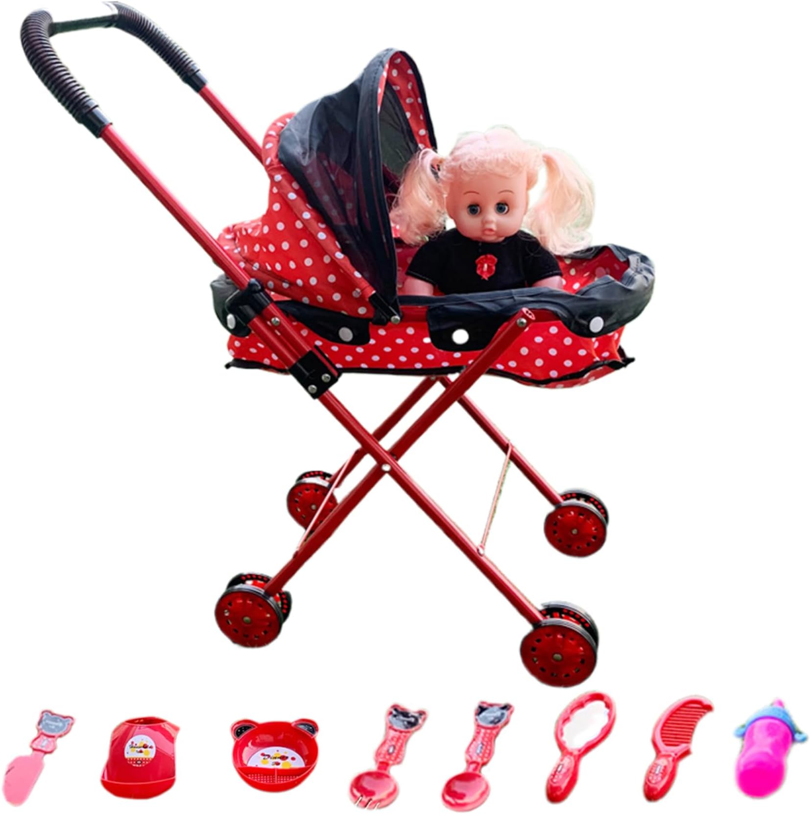 Baby Doll|Baby Doll with Stroller Set Realistic Sounded with Stroller & 8 Pcs Accessories Soft Skin-Friendly Heavy-Duty Metal Toy