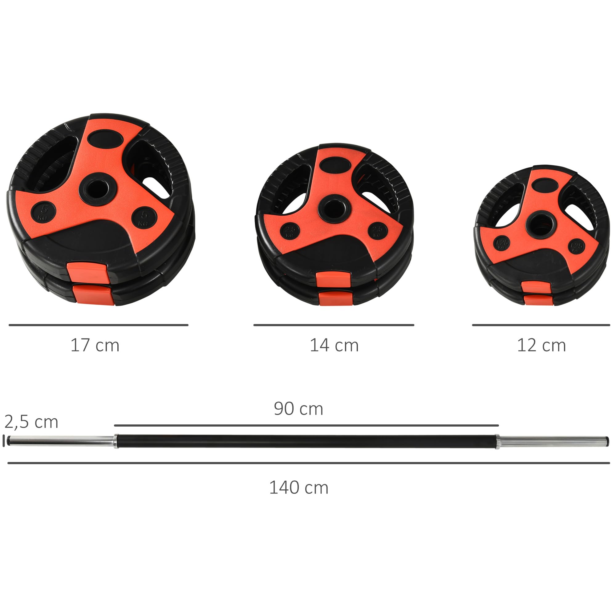 SPORTNOW Ensemble d'haltère 20 kg, kit barre de musculation avec poignée antidérapante, barre monobloc, exercices de fitness entraînement à la maison et gym, poids réglable, charge max. 50 kg, noir