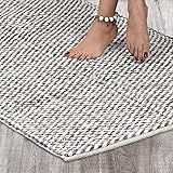 SAVON Hand Woven Wool Area Rug 6x2 Woven Black and White Chevron