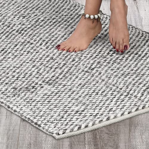 Savon Hand Woven Wool Area Rug 6X2 Woven Black And White Chevron #TOP7