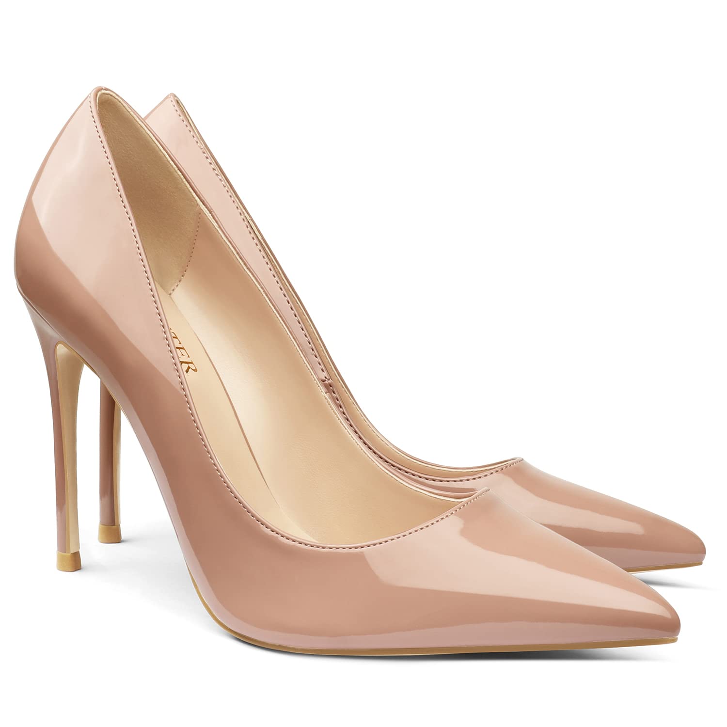 COLETER Women's 4 Inch Pumps Pointy Toe Wedding Dress Shoes Slip on Stiletto Pumps - 6.5 - Nude