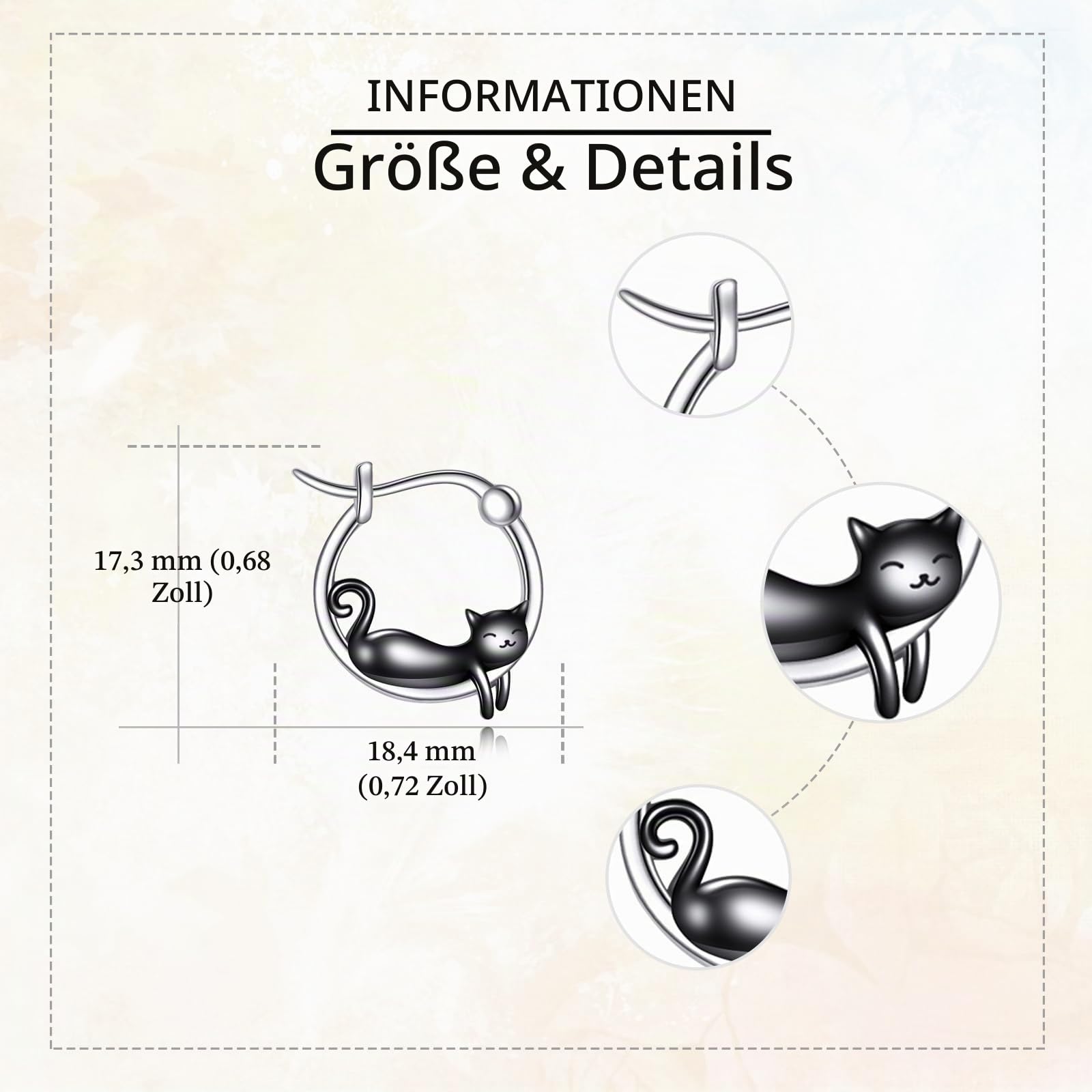 Katze Ohrringe Sterling Silber Schwarz Katze Creolen Niedliche Tierschmuck Geschenke für Damen