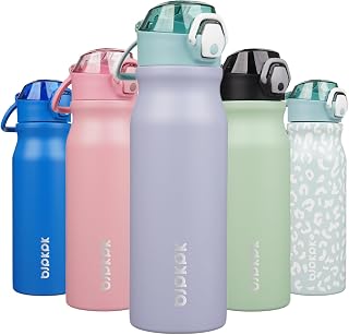 BJPKPK 25 oz Insulated Water Bottle, Straw, Handle, Stainless Steel Flask | Leak Proof Locking Lid, Thermal, Double Wall Vacuum, Keeps Hot/Cold, BPA Free, Dishwasher Safe, Travel & Sports, Modern Blue