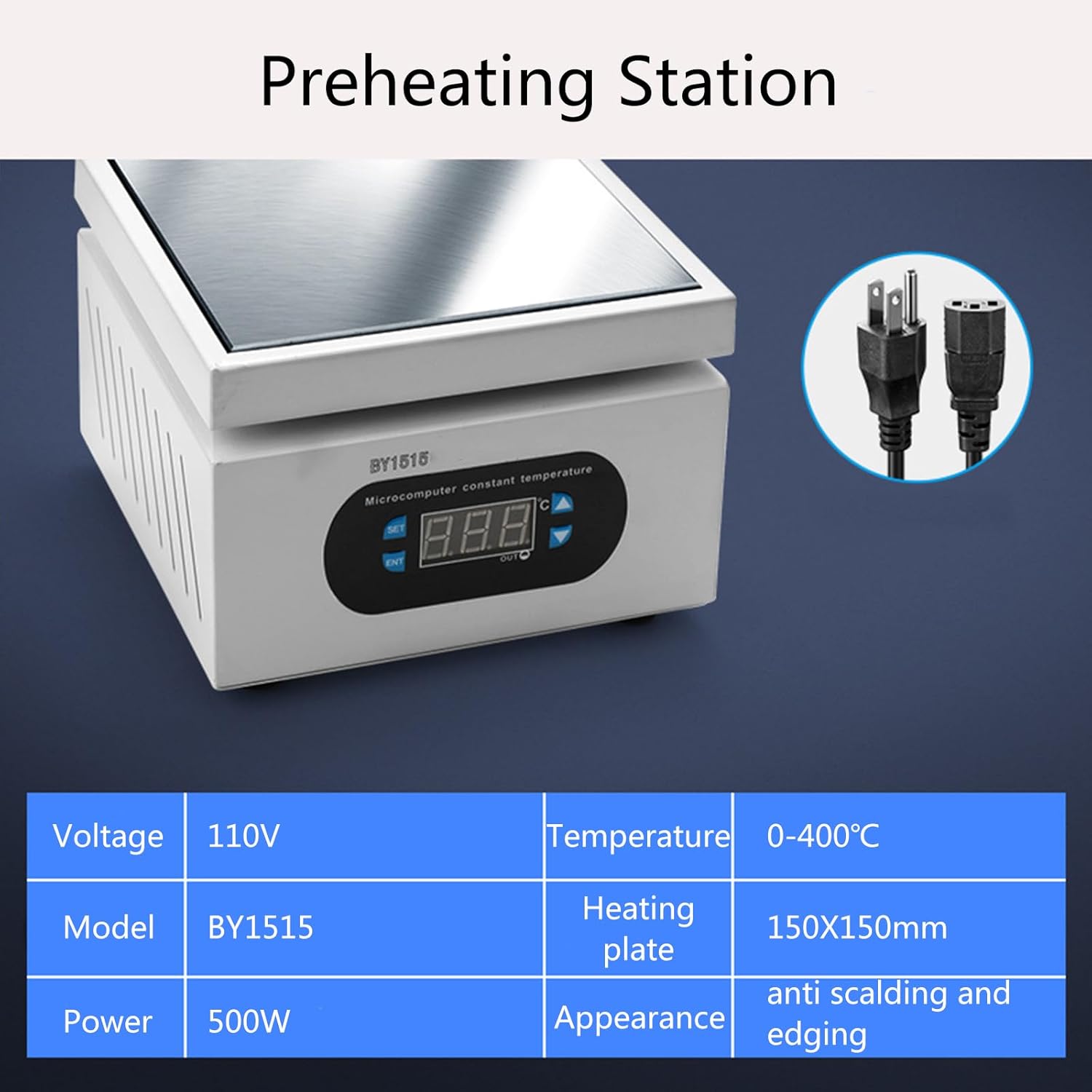 0-400℃ Heating Table,Electronic Hot Plate Preheating Station,Rework Station,Constant Temperature Heating Plate for Mainboard warm-up, component removal, experimentation,etc (BY1515)