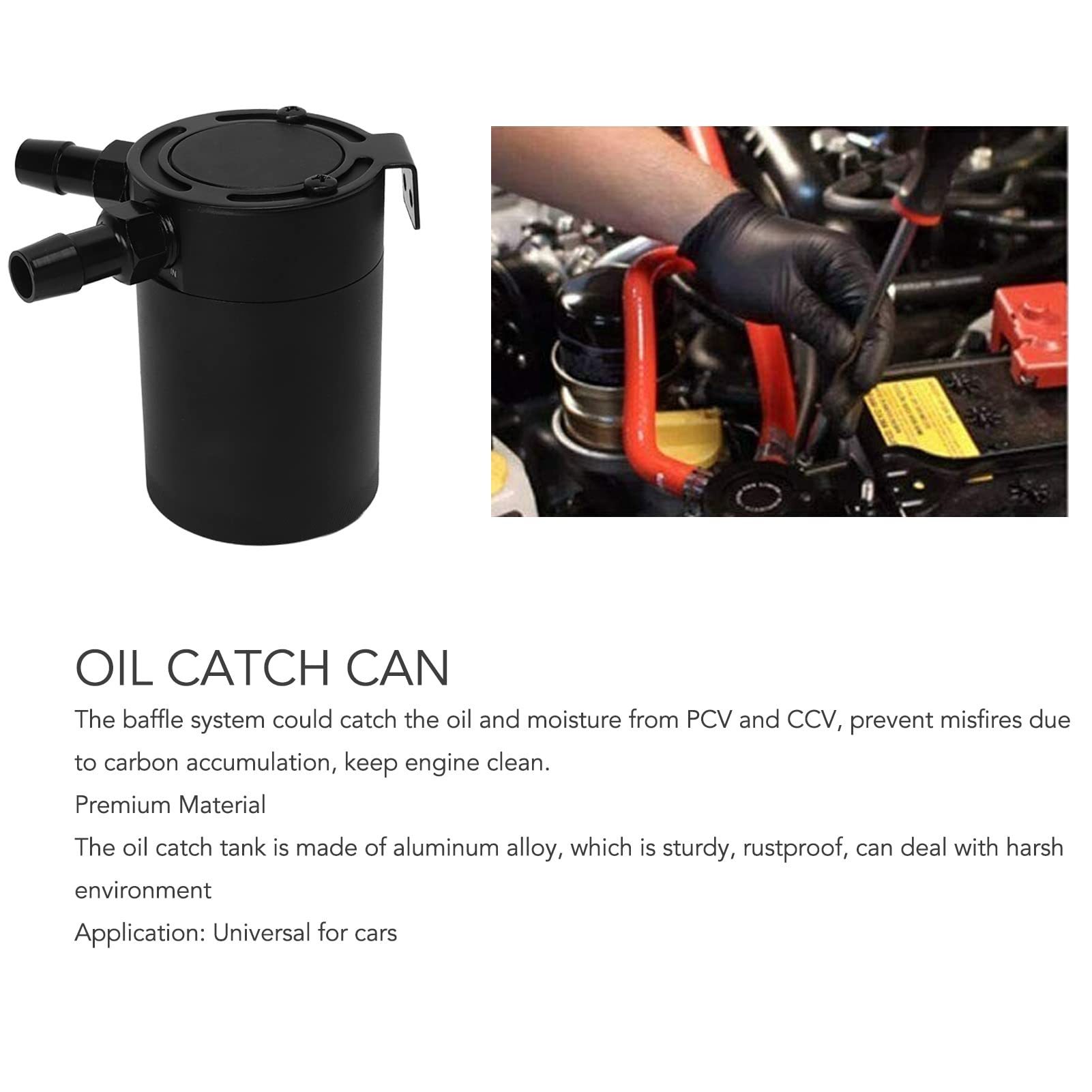 Oil Catch Reservoir, 2 porty Oil Catch Can z zaworem spustowym 300 ml stop aluminium uniwersalny zbiornik na Catch Baffled