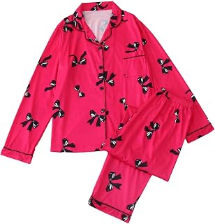 Sexy Valentines Pajama Set for Her Long Sleeve & Pants 2-Piece Set V Neck 2026 Soft Sleepwear Bridal Loungewear