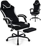 Goplus Chaise de jeu, chaise d'ordinateur ergonomique w/Footrest, support Lombar, accoudoirs de liaison, appuie-tête amovible, chaise de dossier haute w/Ajustable dossier & Hauteur, chaise de travail pour le bureau d'intérieur