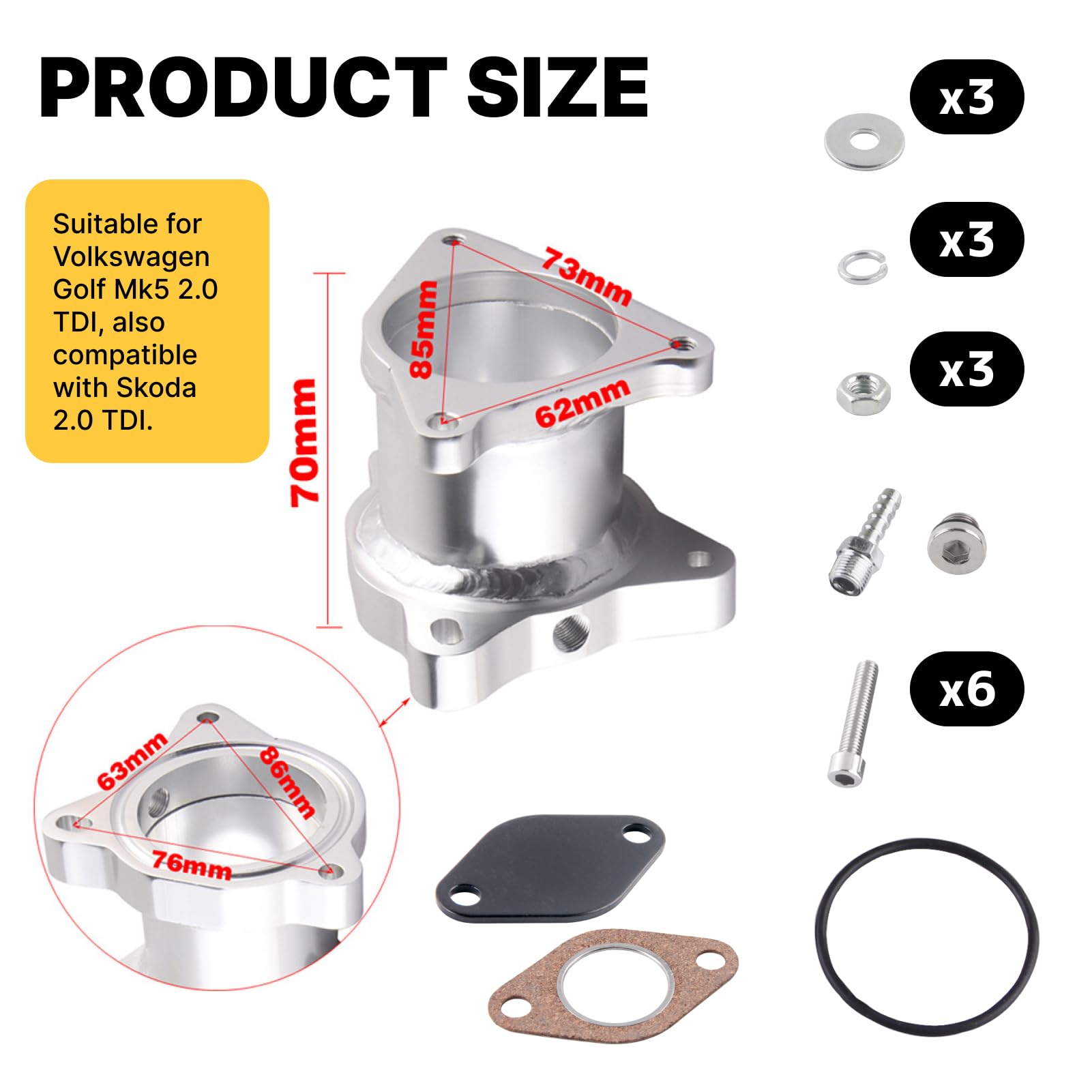 Kit De Suppression Egr 2.0 Tdi 1.9tdi Pour Mk5 Mk4 Mk2 A3 A4 A4 A6 Q5, Vanne Egr Vanne 57mm, Tuyau De Rechange Pour Valve Egr