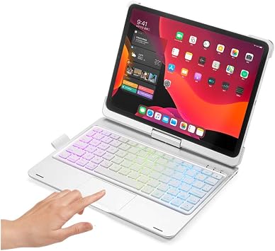 360 Rotating Keyboard Compatible with iPad Air 11 inch 10.9 inch Pro 11 4th 3th 2th 1st Gen Backlit Keyboard case with Touchpad,Silver