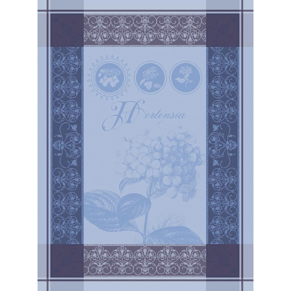 Garnier Thiebaut Hortensia Blue (Blue Hydrangea) French Kitchen Towel 22"x30", Cotton, Jacquard