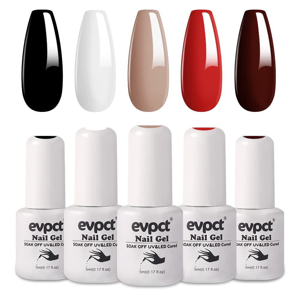 evpctBlack White Red Gel Nail Polish 5Pcs Set Fall Gel Nail Polish Colors Kit Red Black Maroon Nude Soak off UV LED Cured pinturas de gel para uñas esmaltes de gel profesional pintura de uñas de gel