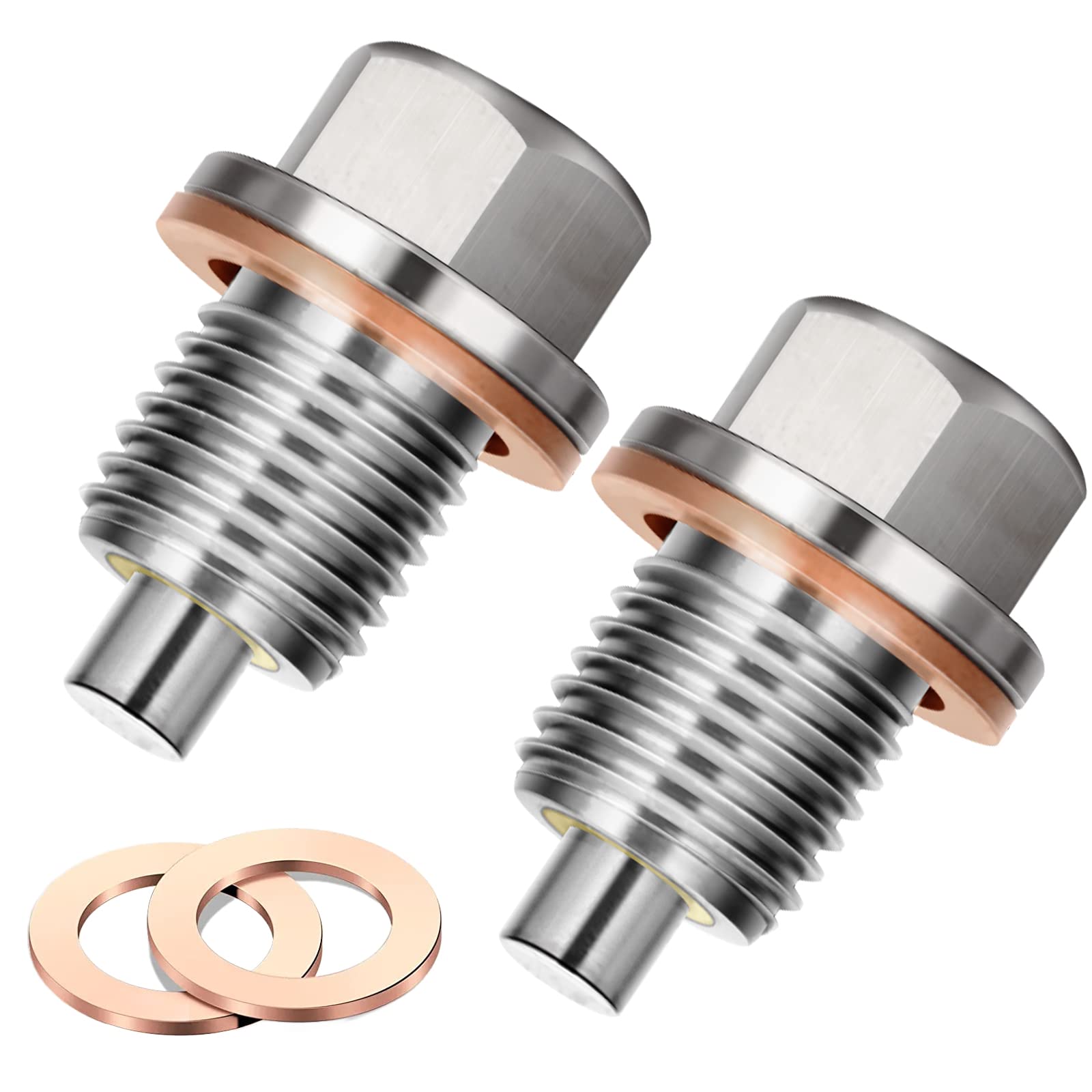 AccEncyc M14 x 1.5 Magnetic Oil Drain Plug 2 PCs Stainless Steel Oil Drain Plug with Gaskets Universal Oil Nut Plug Compatible with Ford GM Hyundai KIA and More Select Models