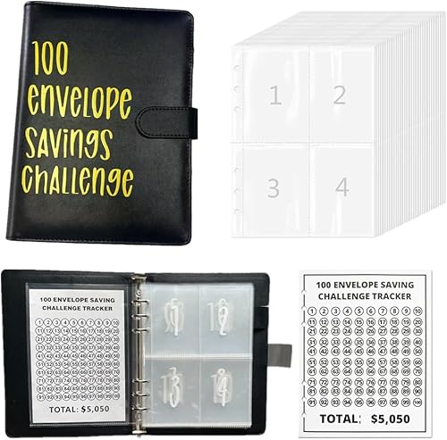 Carpeta de desafío de 100 sobres Una manera fácil y divertida de ahorrar $5,050 Carpeta de desafíos de ahorro, carpeta de presupuesto con sobres