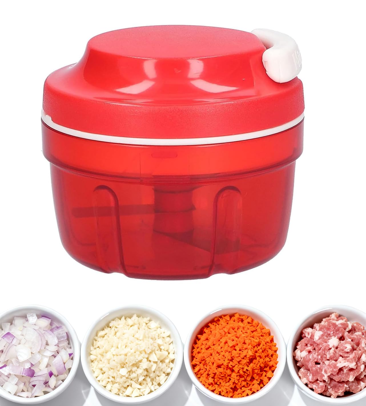 ANBOO Zwiebelschneider manuell Zwiebelhacker, Rot Zwiebel Zerkleinerer manuell mit Kabelzug, Küche, Haushalt, Gemüsezerkleinerer, Multifunktionszerkleinerer, Zwiebel, Knoblauch, Gemüse, Fleischwolf