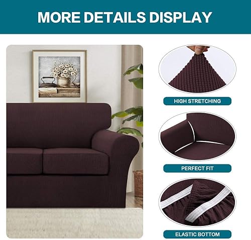 Miniatura 6 de Turquoize Paquete de 4 fundas elásticas para sofá, 2 piezas, fundas elásticas para sillas, fundas de cojín individuales