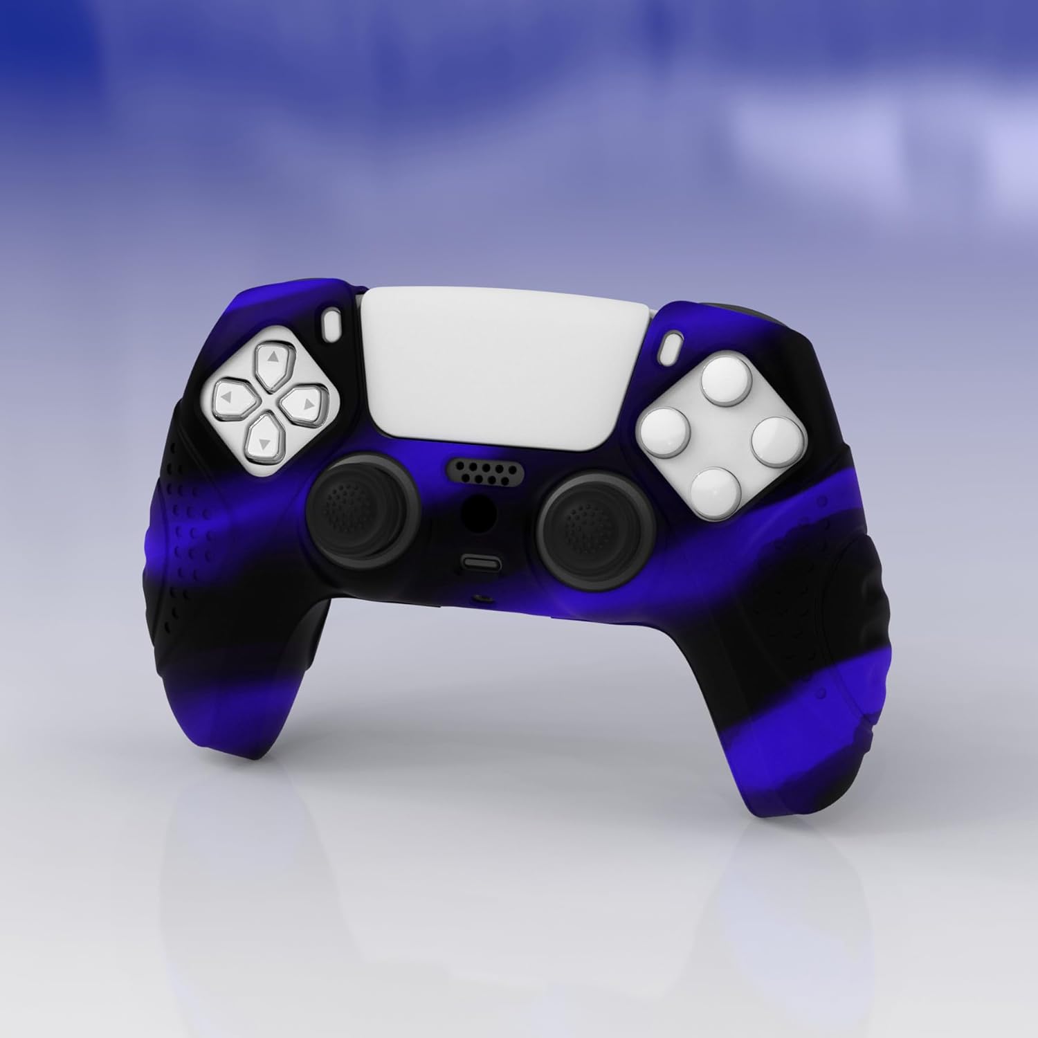 eXtremeRate PlayVital Guardian Edition Ergonomic Soft Anti-Slip Controller Silicone Case Cover for ps5, Rubber Protector Skins with Black Joystick Caps for ps5 Controller - Blue & Black - Image 3