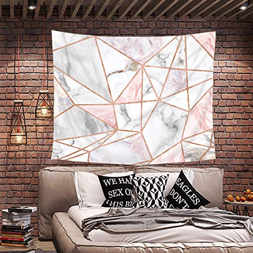 Riyidecor Pastel Pink Blush Grey Gray White Geometric Marble Wall Tapestry Art Decor 59Wx51H Inch Girly Aesthetic Rose Stripes Unique Blocks Cracked Natural Living Room Bedroom Fabric Polyester #TOP1