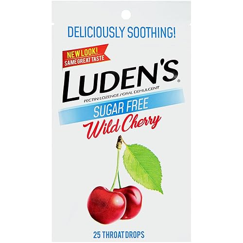 Luden's Gotas de garganta de cereza silvestre sin azúcar, alivio del dolor de garganta, 25 unidades (paquete de 5)