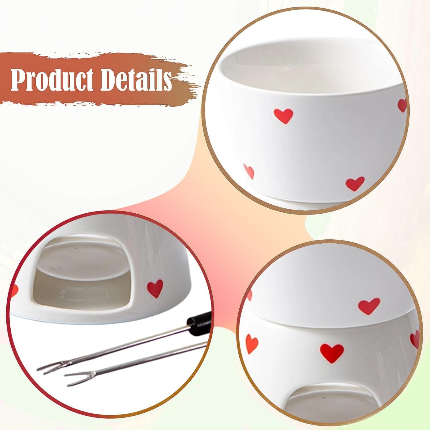 Fondue Pot Set Chocolate Melter Cheese Melting Butter Heater Small with 1 Fork Tealight Heated Melting Pot for Candy Milk Tea- White
