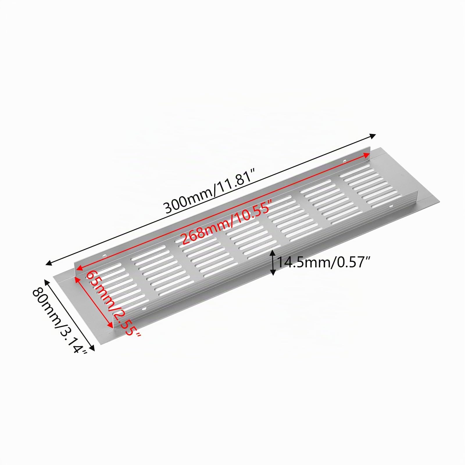 4 griglie di ventilazione in alluminio, griglia di ventilazione, griglia di ventilazione, rettangolare, per scarpiera, bagno, cucina, soggiorno, 80 mm x 300 mm