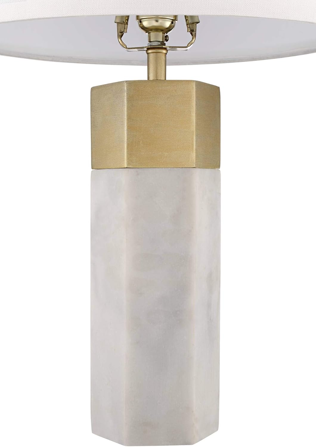 Possini Euro Design Leala Modern Accent Table Lamp 21" High Faux Marble Gold Metal Hexagonal White Drum Shade for Bedroom Living Room House Home Bedside Nightstand Office Entryway Kids Family