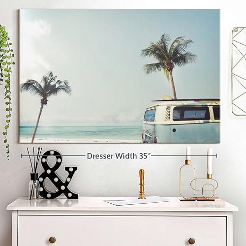 Miniatura 2 de Elephant Stock Lienzo retro de surf Van  1 panel de lona de playa para decoración de pared, imágenes escénicas del océano, lienzo del océano,