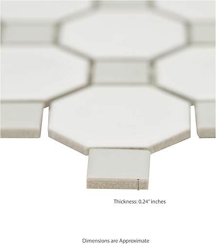 Vista 6 de MSI Azulejo de porcelana octágono mate de 12 x 12 pulgadas blanco y negro para salpicaduras de cocina, azulejos de pared para baño, azulejos
