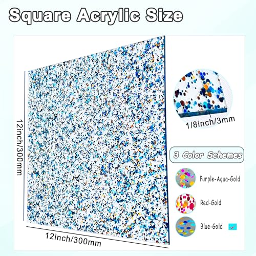 Image of Confetti Dot Glitter Acrylic Sheets 12 inchx12 inch Blue-Gold | Clear Sparkly, Cast Acrylic, 1 /8 inch Thick, For Laser Cutting and Engraving CNC