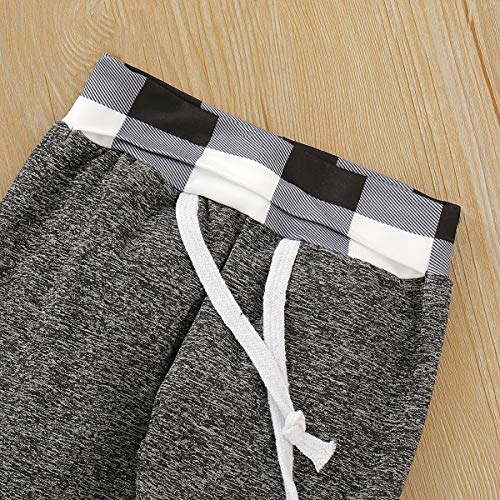 Toddler Infant Baby Boys Clothes Plaid Long Sleeve Hoodie Sweatshirt Pants Fall Winter 4Pcs Outfits Set(Black, 12-18 Months)