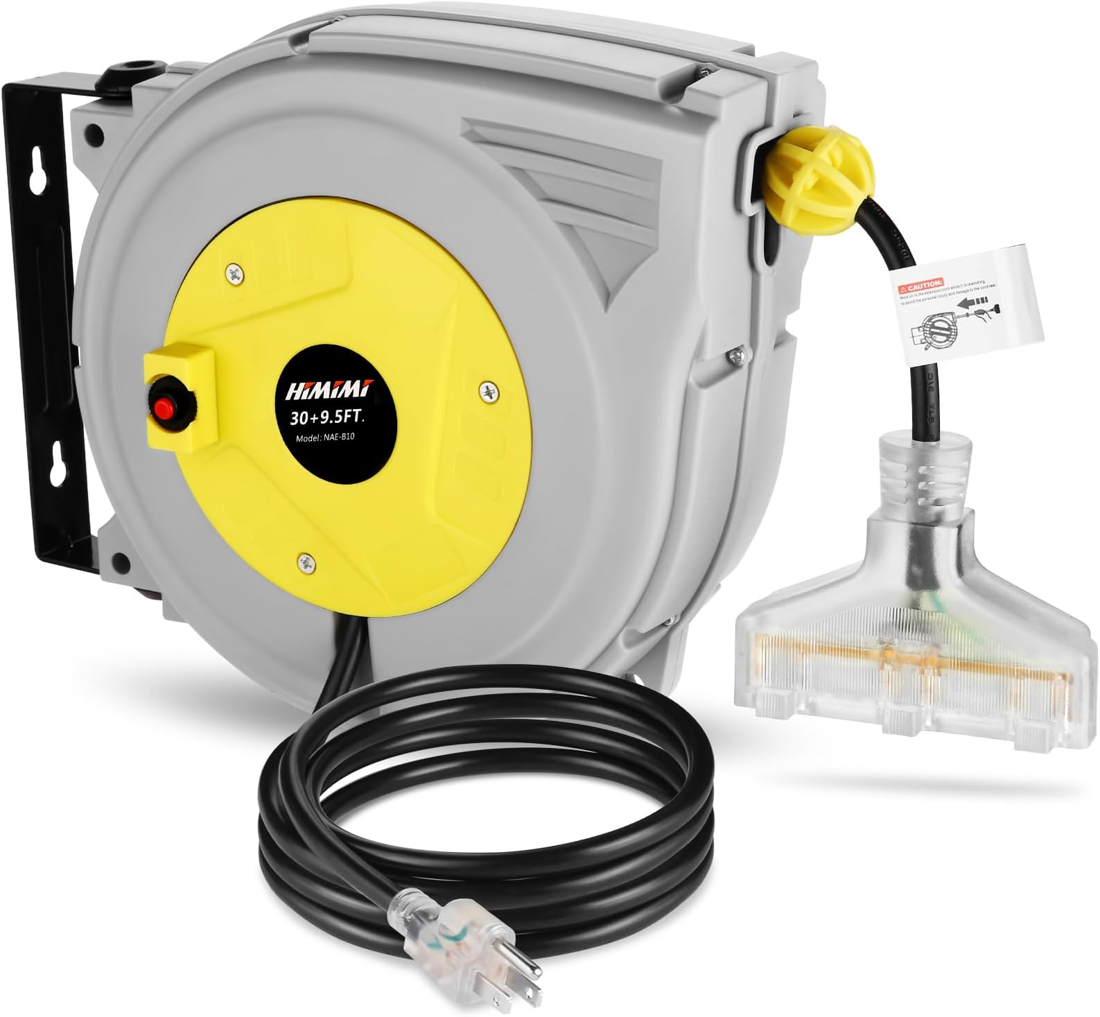 Himimi 30FT+9.5FT Extension Cord Reel, 16 Gauge Retractable Extension Cord Reel, Garage Workshop Ceiling/Wall Mounted Power Cord Reel + 3 Triple Tap Outlets, 10A Circuit Breaker, UL Listed