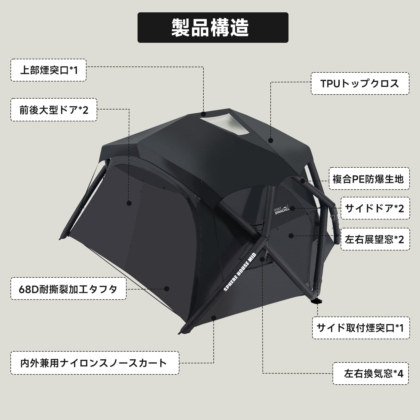 Amazon.co.jp: Springhill エアードームテント 4-6人用 煙突穴付き