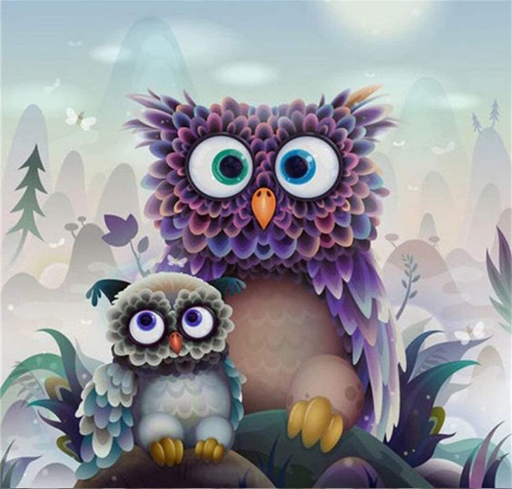 Meecaa Cross Stitch Kits 11 Count Stamped, Owl Animal Mother and Child Embroidery Kit with Accessories Pre Printed (36CMx36CM) (Owl)
