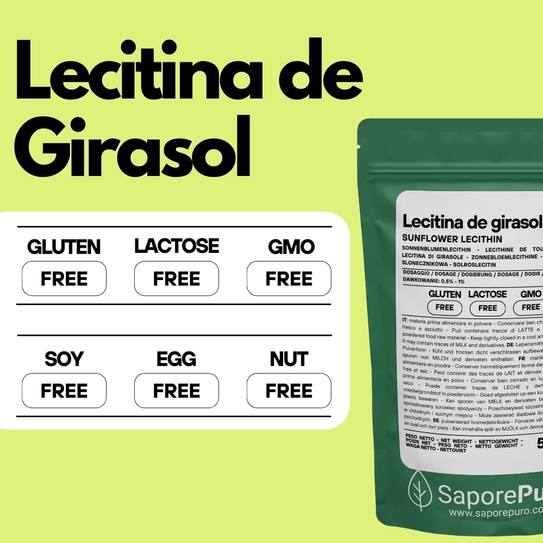 SaporePuro Lecitina de Girasol en Polvo 50 g – Emulsionante Natural SIN GLUTEN