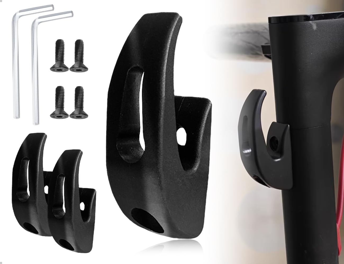 Pack de 2 Ganchos para Patinete Eléctrico,Gancho Multifuncional,Accesorio Compatible con Xiaomi Patinete Eléctrico 1S,Pro,Pro2,M356,M356 Pro (Negro)