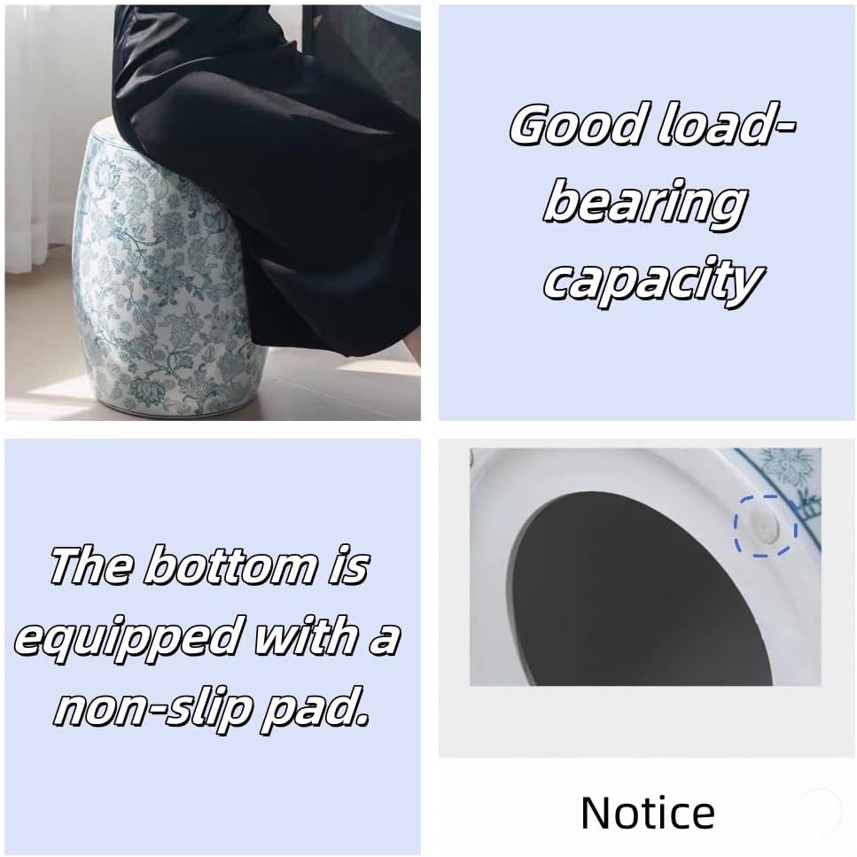 Chinoiserie Ceramic Drum Garden Stool，Blue and White Porcelain Stool, Traditional Classical Chair for Living Room, Bedroom, Patio(D)