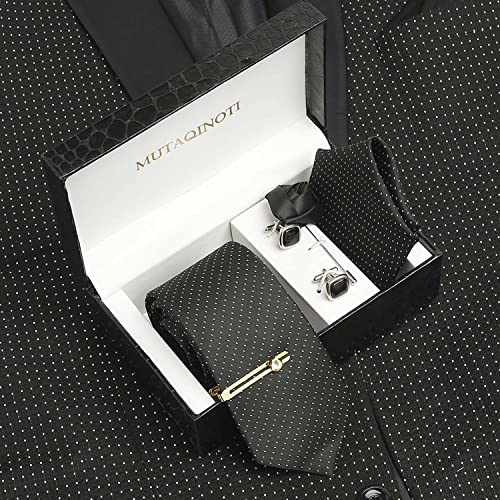 Image of MUTAQINOTI Mens Woven Premium Silk Necktie Suit Accessories Set With Pocket Square Cufflinks Brooch Golden Tie Pin (TEGP2)
