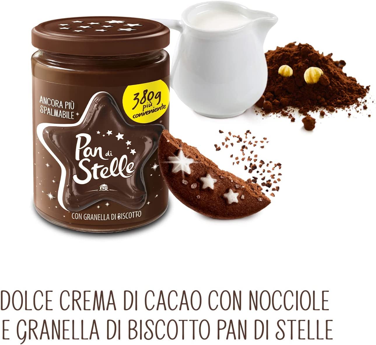 10X Pan di Stelle Maxi Pack - Crema Spalmabile di Cacao e Nocciole con Granella di Biscotto 380 g - Nuovo Formato e Restyling