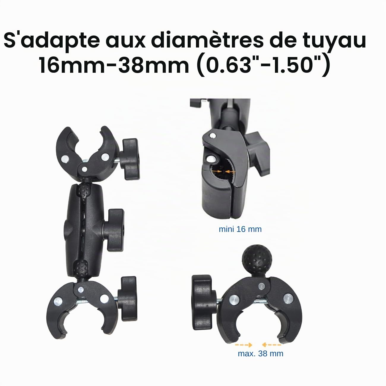 Kit de Montage Moto pour Insta360 X5, X4, x3, One RS, pour GoPro Hero 13, Hero 12, Hero 11, avec Double Pince, Angle réglable, matériau Aluminium, système de Montage Stable