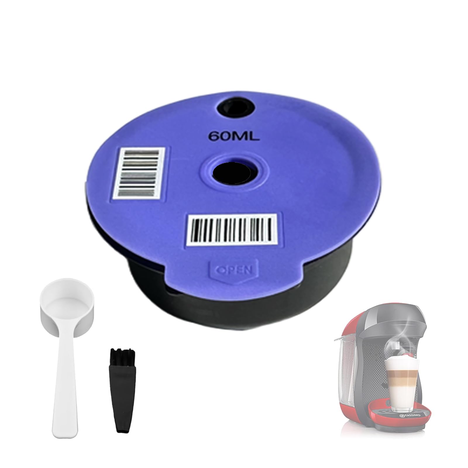 HKFENG Rueable Coffee Pod 60ML with Silicone Lid Refillable Coffee Pods Compatible with TASS*mo Coffee Machine (60ML)