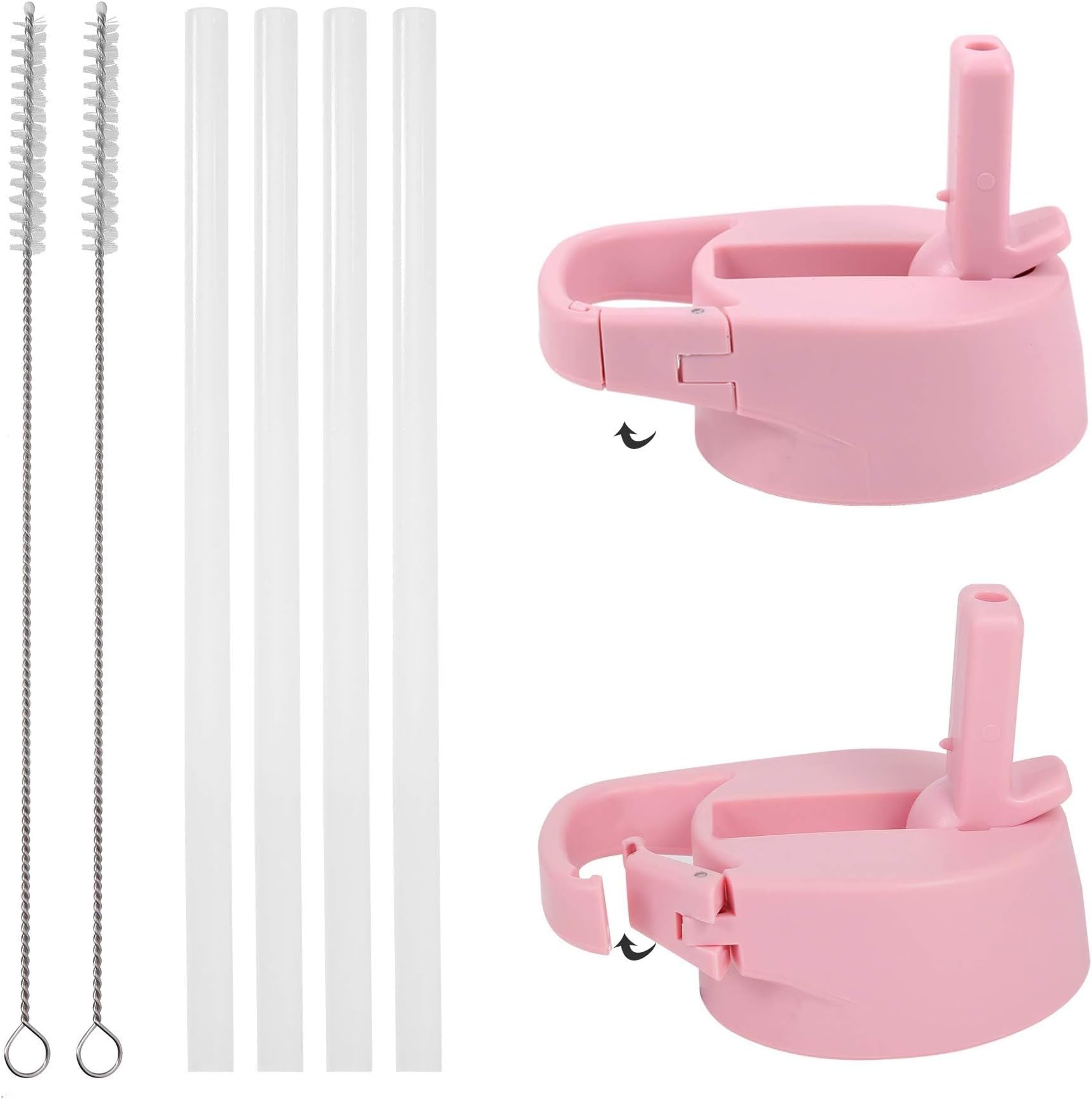 IRON °FLASK Carabiner Straw Lid for Wide Mouth Insulated Sports Water Bottles, Simple BPA Free, 2 Lids, 4 Straws, 2 Cleaning Brushes